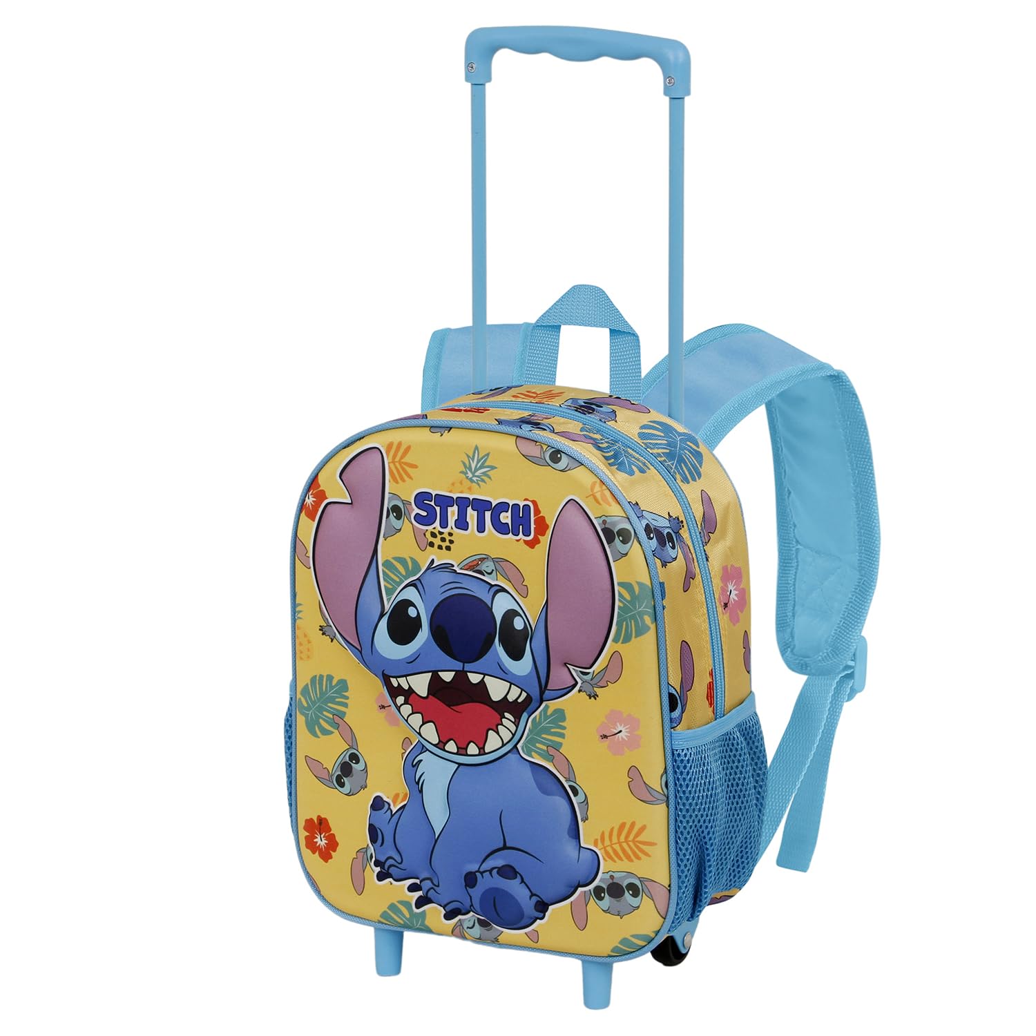 Disney Lilo y Stitch Grumpy-Mochila 3D con Ruedas Pequeña, Amarillo, 26 x 34 cm, Capacidad 12.5 L