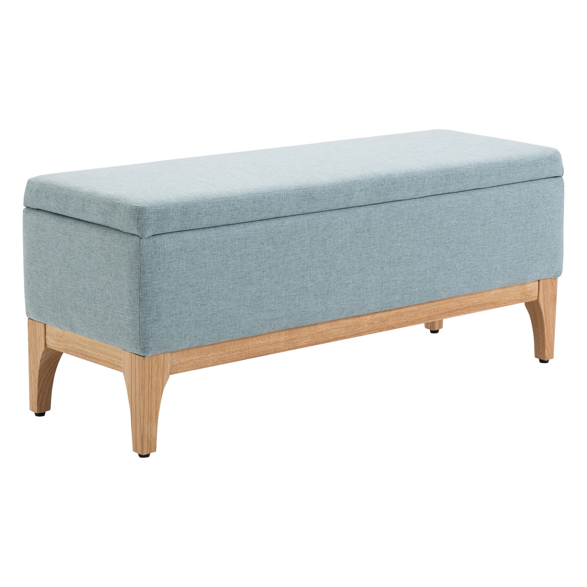 HOMCOM Baúl de Almacenaje para Dormitorio 72L Puff Almacenaje Tapizado en Lino Banco de Almacenaje con Patas de Madera y Almohadillas Ajustables para Entrada Salón 110x39x45 cm Gris Azulado
