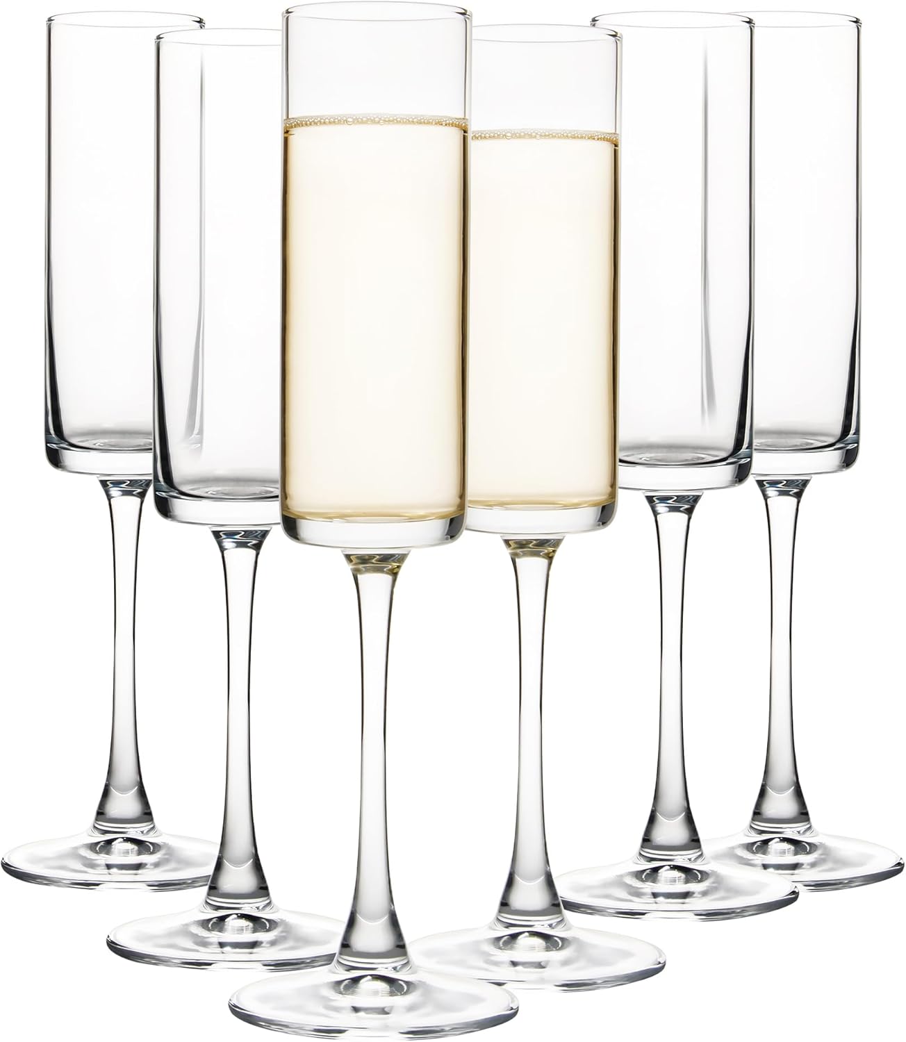 UMEIED 6 Oz Edge Champagne Flutes Set of 6, Long Stemmed Crystal Clear Champagne Flute Glass Set, Sparkling Wine Glasses for Home Party Wedding Birthday Housewarming Gifts