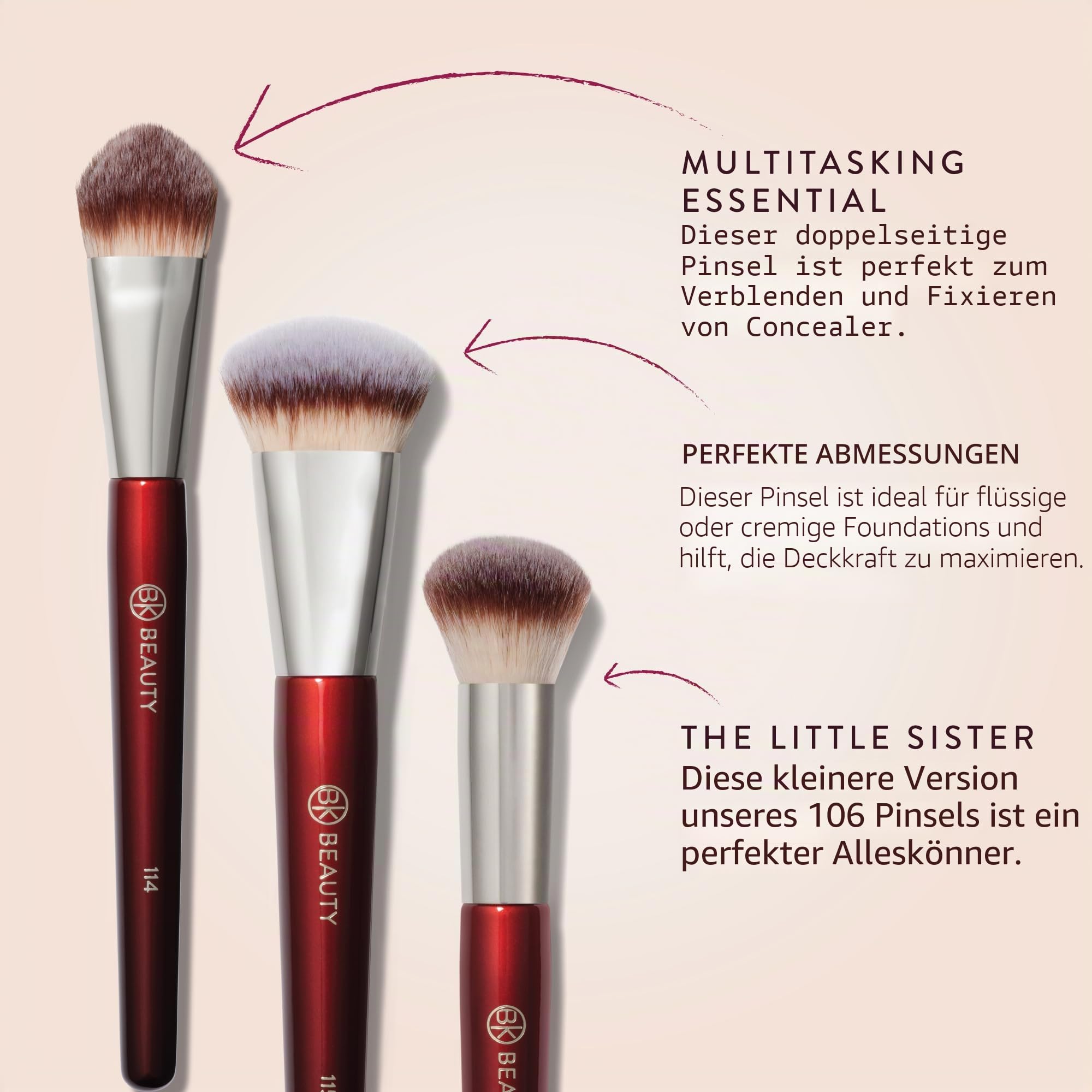 BK Beauty Core Teint Trio Make-up-Pinsel-Set (3-teilig) – Foundation-, Concealer- und Mischpinsel für Flüssigkeit, Creme und Puder – vegan, tierversuchsfrei, ultraweiche Gesichts-Make-up-Pinsel | Foundation, Concealer und Blending Pinsel für Flüssigkeit,