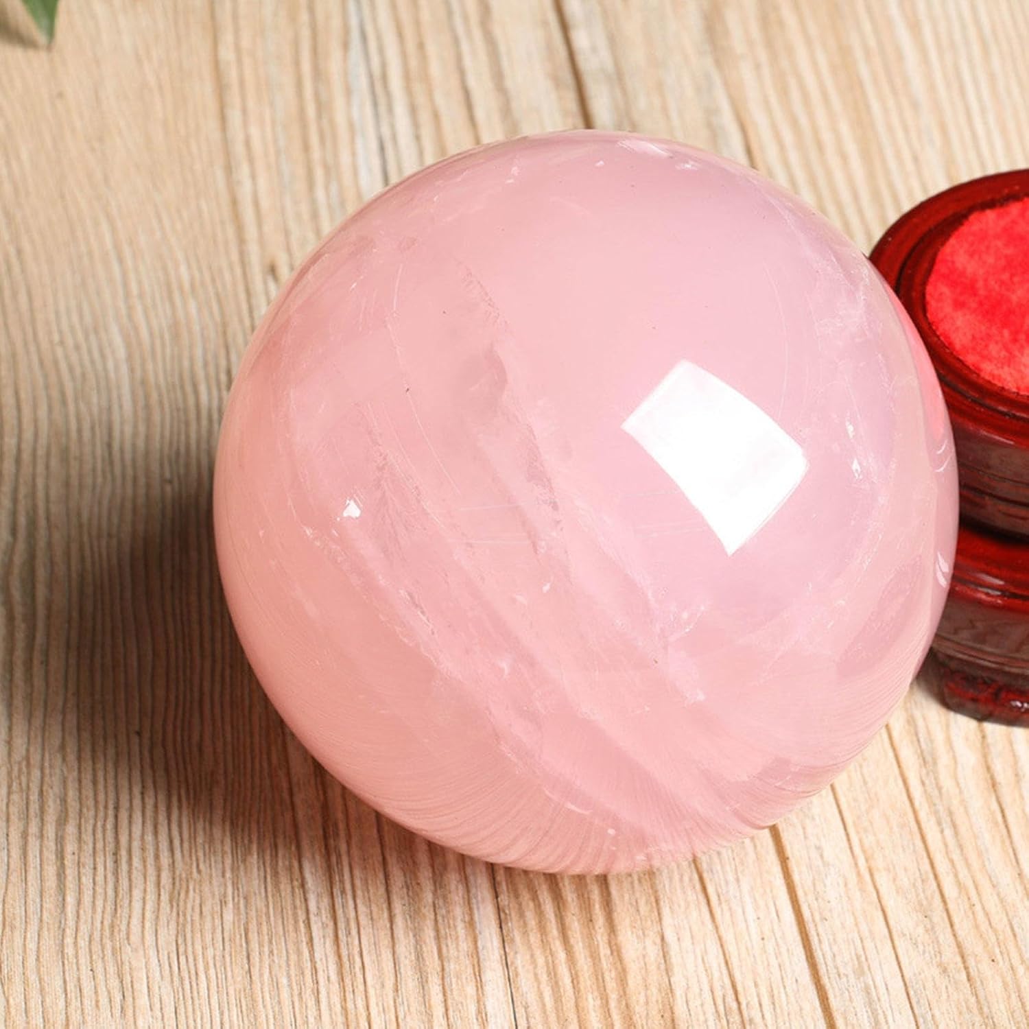 Rose Quartz Crystal Sphere Rare Protective Power Stone Ball for Decoration, Feng Shui Hand-Made,Diameter3.2(8cm)