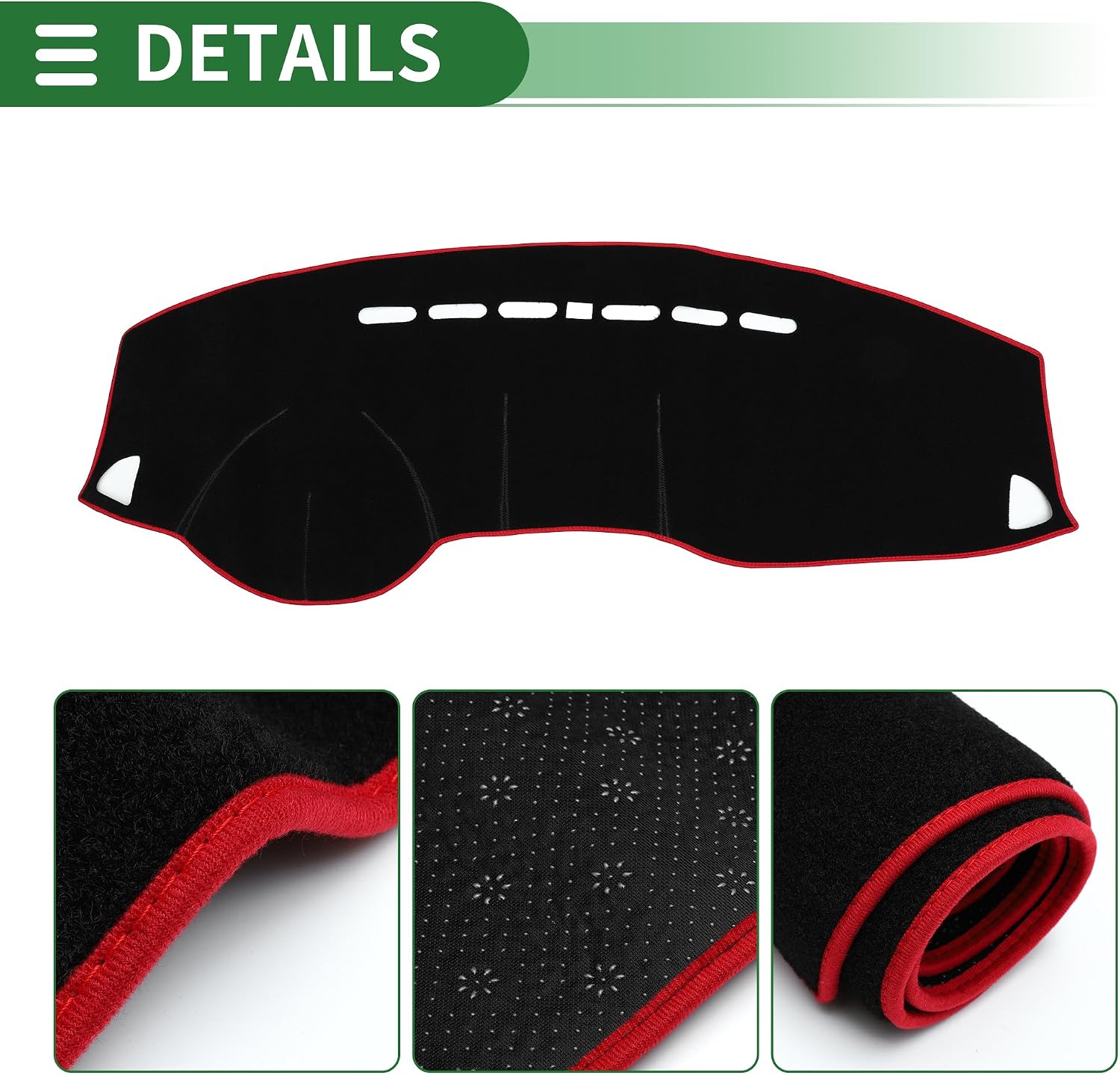 Motoforti Dash Cover, Non-Slip Dashboard Carpet Mat for Mitsubishi Outlander Sport 2011-2024, Polyester, Black Red