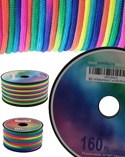 Soft Rainbow Cord 7 Strands 4 mm 3/16” Nylon Paracord Dip-Dye 160ft 320ft Outdoor Hiking Ropes Camping Rope Pastel Tie-Dye Bracelet
