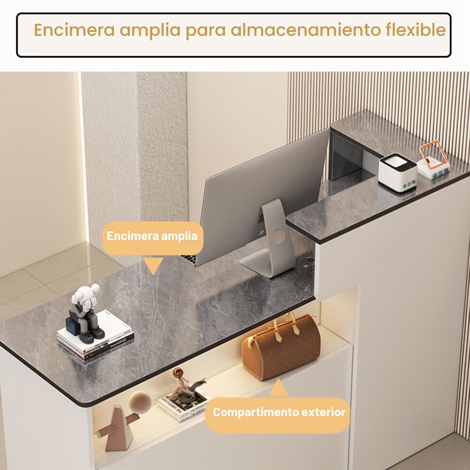 Mostrador de recepción Moderno en Forma de L,mostrador de recepción con cajones con Cerradura,Mesa de recepción con luz, for Tienda de conveniencia y Tienda de Ropa(Gray,L120cm/47.2in)