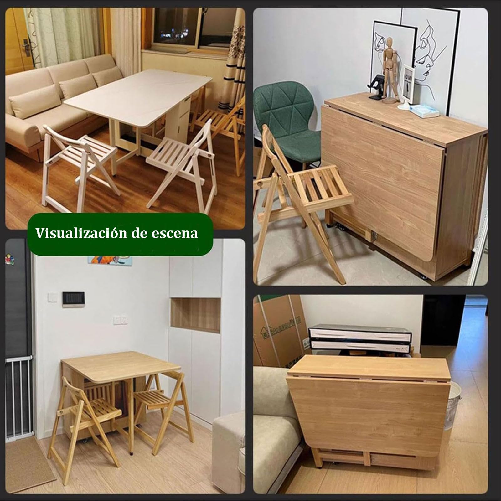Genérico Juego de Mesa de Comedor Plegable con 4 Sillas | Madera, Extensible, Patas Ajustables, Abatible, Para 6-8 Personas