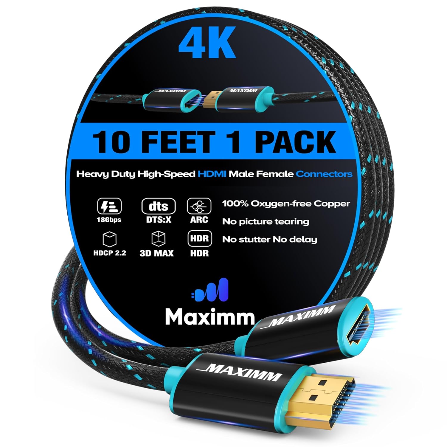 Maximm 4k Hdmi Cable 15ft, Hdmi Extender Cable Male to Female Hdmi Cord, Hdmi 2.0 Cable 120Hz Long Hdmi Cable (15ft, 2 Pack)