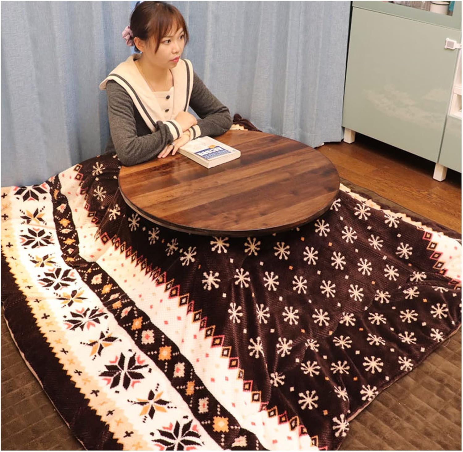 Tatami Heating Table, Japanese Stove Table Set, with Plush Blanket, Comfortable Carpet, Kotatsu Heater, Wood Coffee Tea Table (Color : Brown, Size : 75x75x40cm)