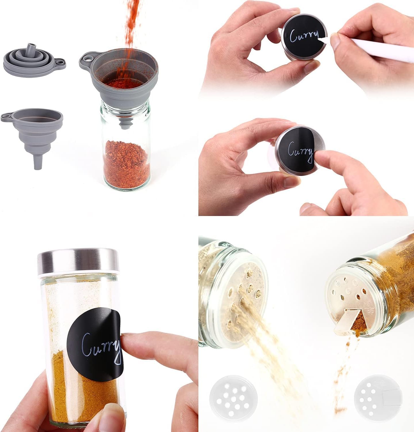 SAEIV Tourniquet à Épices Support Cuisine 360° Rotatif, Acier Inox 304 Antirouille, 20 Bocaux Verre & Inox, Étagère Compacte, Rangement Cuisine Étanche Gain de Place