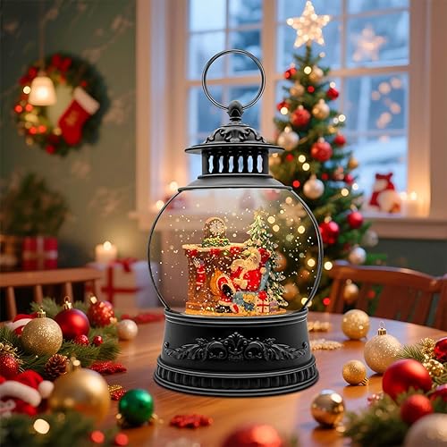 Globo de nieve iluminado decoraciones de Navidad, linterna de globo de nieve de Navidad con música, globo de purpurina de estilo retro para las