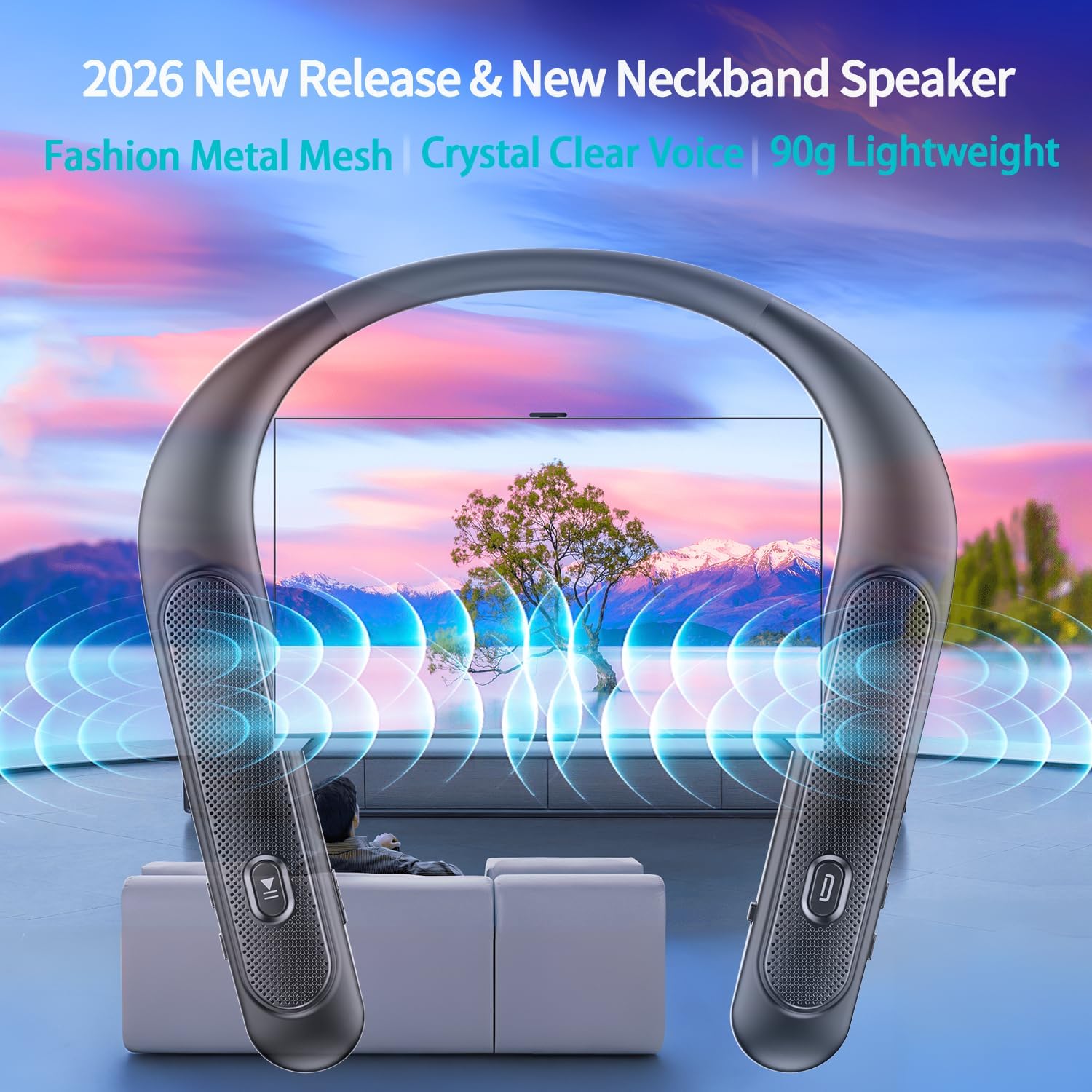 Neckband Bluetooth Speaker, Wireless Portable Bluetooth Speakers w/High Fidelity 3D Stereo Sound, 15 Hrs Playtime, 90g Lightweight, Wearable Speaker w/Built-in Mic for Home, Office and Outdoors - Image 2