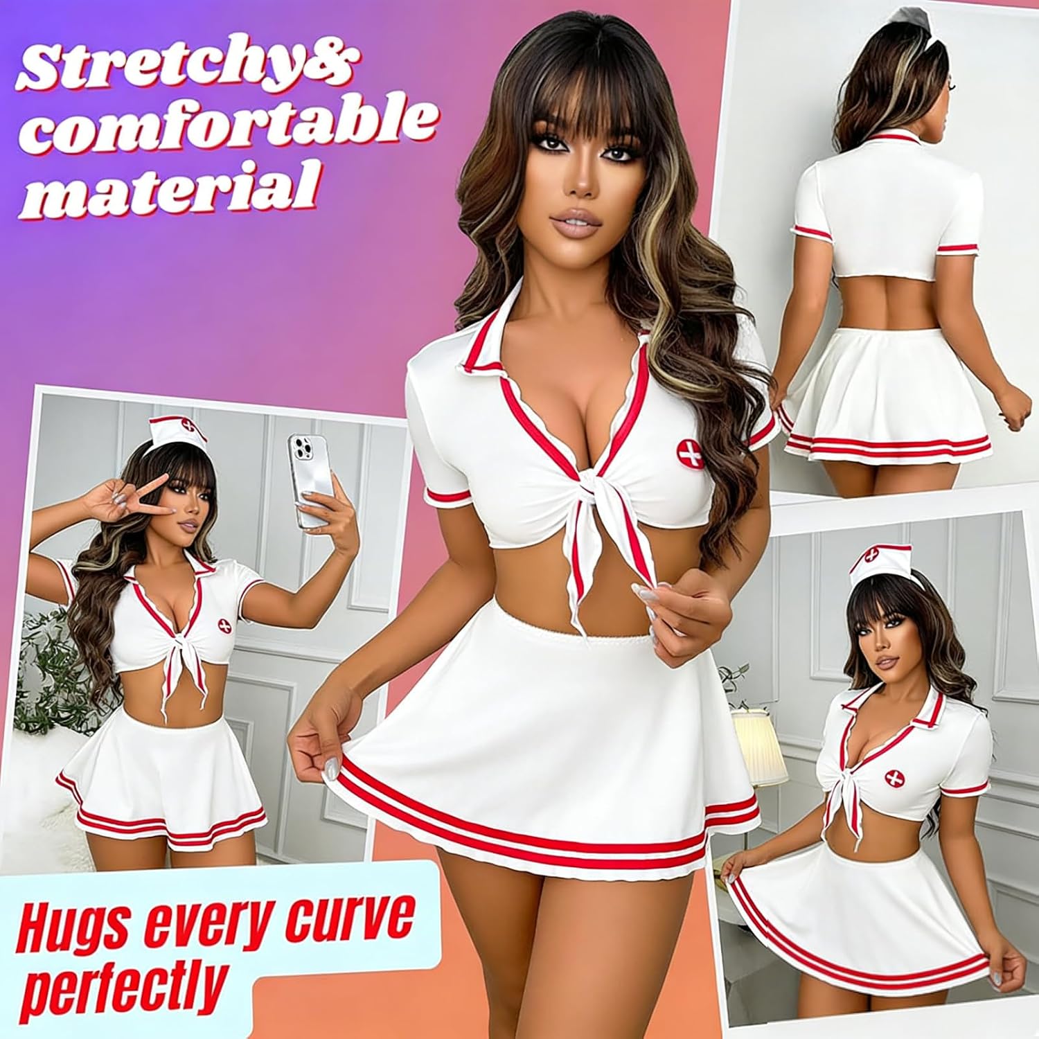 4Pcs Women's Nurse Sets Sexy Lingerie Naughty Costume Outfit Uniform Cosplay Maid Rolepaly Babydoll Lingerie Sets