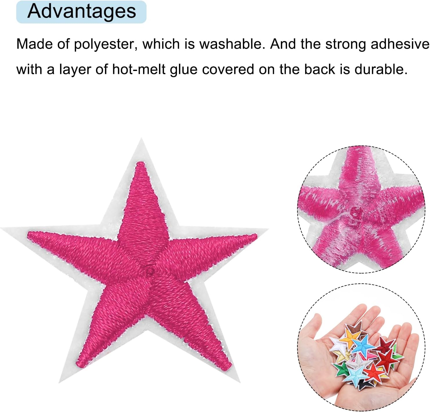 MECCANIXITY 5Star Iron on Patches Embroidered Sew Patches Appliques Garment Embellishments for Clothing Repair Backpack Shoes Decoration 4x4cm/1.57x1.57 Pack of 50 (Rose Red)