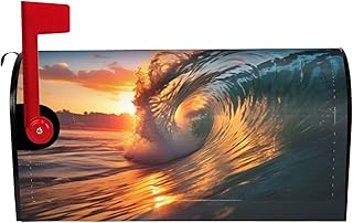Sea Wave Mailbox Covers Magnetic OversizeSunset Ocean Decorative Post Letter Box Wraps Waterproof Mailbox for Garden Yard Home Holiday Decor
