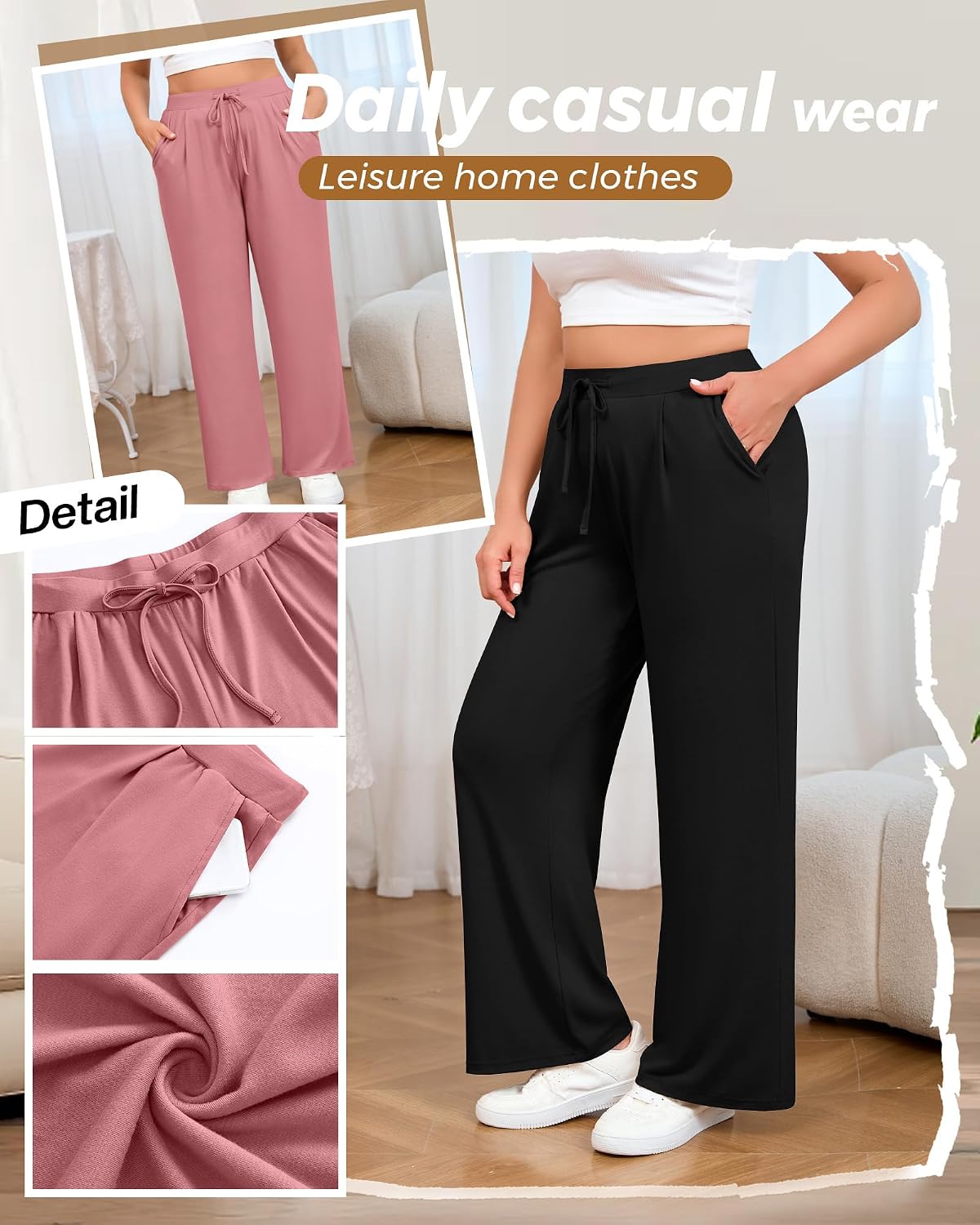 Evervibe 3 Pack Women's Plus Size Wide Leg Yoga Pants, Drawstring Lounge Sweatpants Loose Casual Workout Pants with Pockets