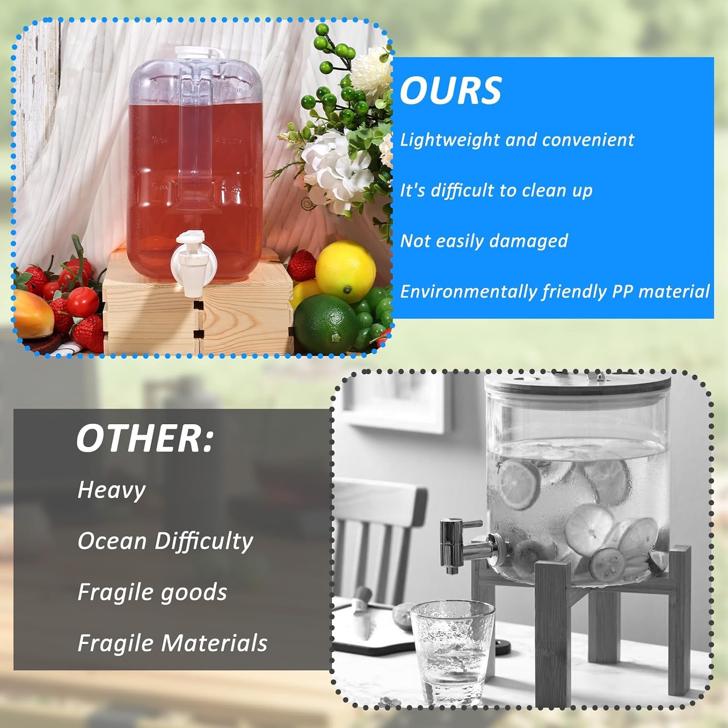 2 Gallon Fridge Water Dispensers Bottle with Leak-proof Spigot and Convenient Handle Drink Dispenser for Fridge - Refrigerator Water Dispenser for Party Drink Juice Iced Tea