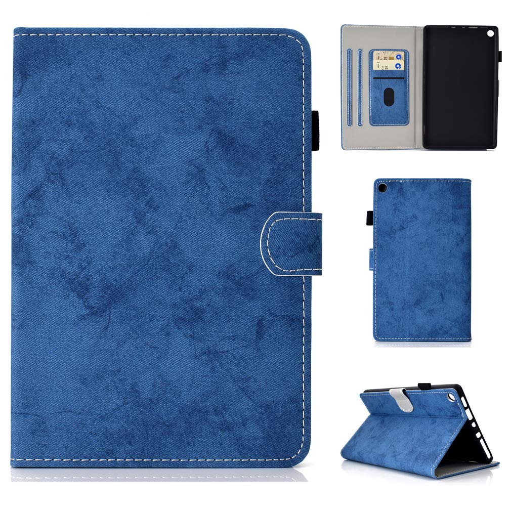 Case for Amazon Kindle Fire HD8 2016/2017 (8.0 Inch) PU Magnetic Leather Cover Sleep/Wake Function Stent Function Holster Flip Cover for Kindle Fire HD8 Tablet PC Blue
