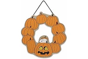 Open Road Brands Snoopy Jack-O-Lantern Halloween Wreath Hanging Wood Wall Decor
