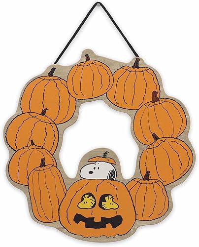 Peanuts Snoopy Jack-O-Lantern - Guirnalda de Halloween colgante de madera para decoración de pared, divertido letrero de Snoopy para el hogar