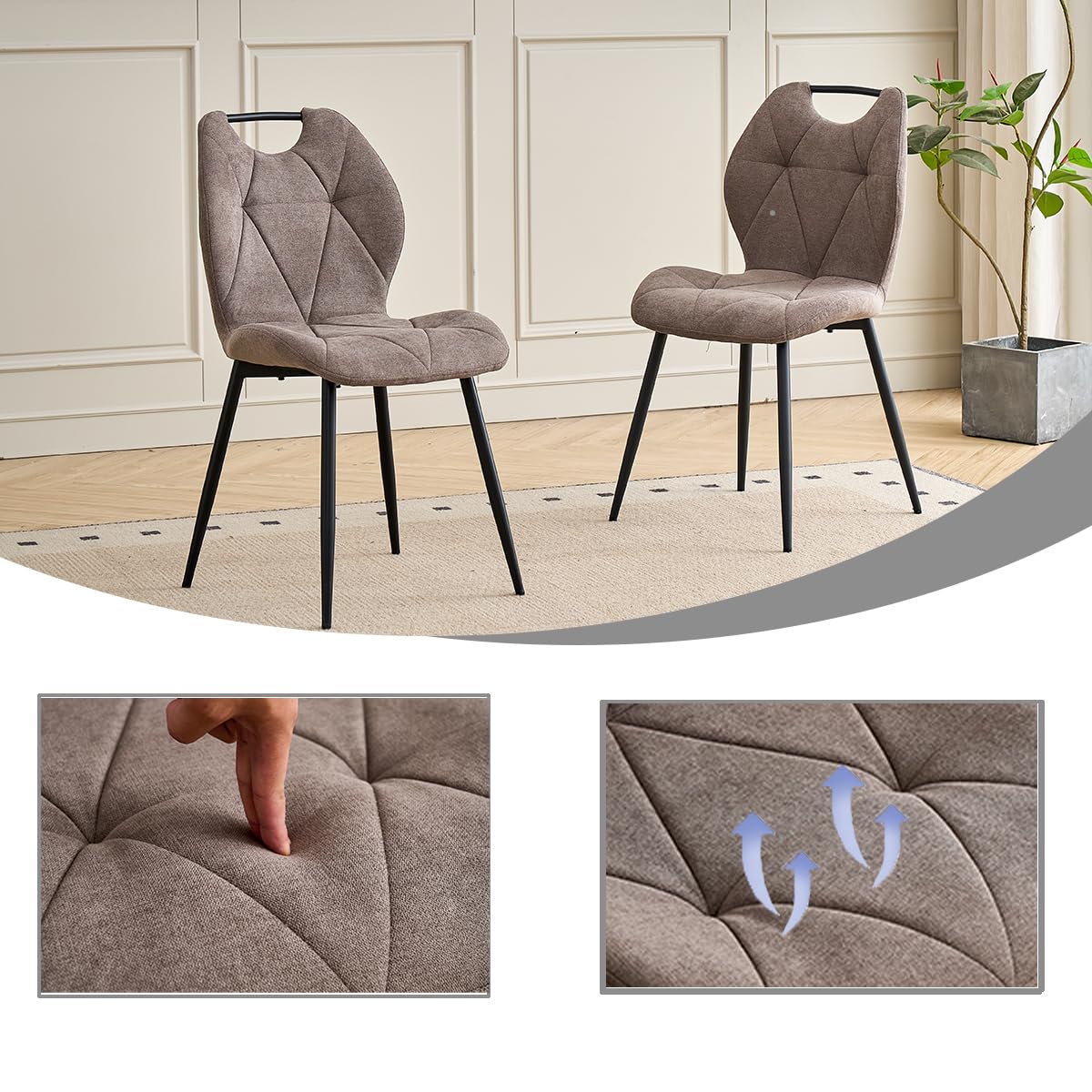 GrandCA HOME Set Tavolo e Sedie da Pranzo da 5 Pezzi, Tavolo Quadrato da 140 cm, 4 Sedia Imbottita in Lino, Adatto per Cucine, Sale da Pranzo e Soggiorni (Legno Chiaro + Marrone)