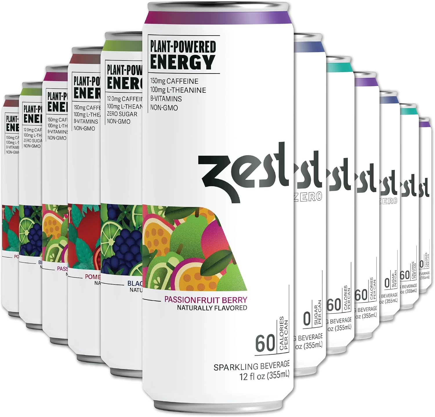 Zest Clean Energy Drinks Variety Pack – 3 Flavors – 120-150mg Caffeine + 100mg L-Theanine for Focus, Energy & Performance – Healthy Energy Drink 12oz Can 12 Pack – Natural Energy & Pre Workout Drink