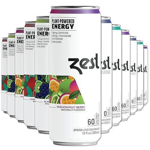 Zest Paquete variado de bebidas energéticas limpias – 3 sabores – 120-150 mg de cafeína + 100 mg de L-teanina para concentración, energía y