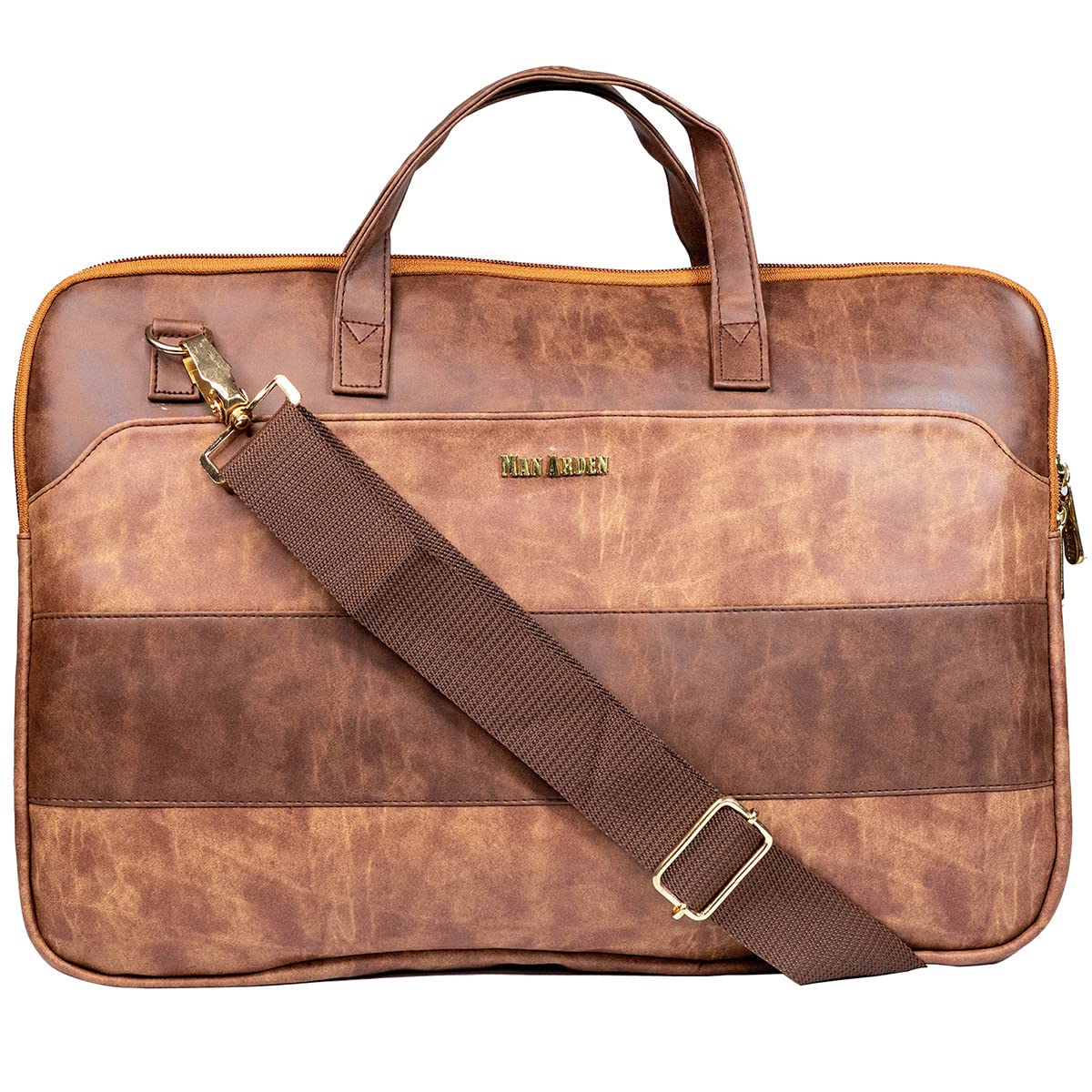 MAN ARDEN "The Royal Highness PVC Leather Shoulder Messenger Laptop Bag, Water Repellent Fabric Made, Durable & Spacious, Slim Profile (Dusk & Coffee) (B0B31QX6VH) Amazon Price History, Amazon Price Tracker