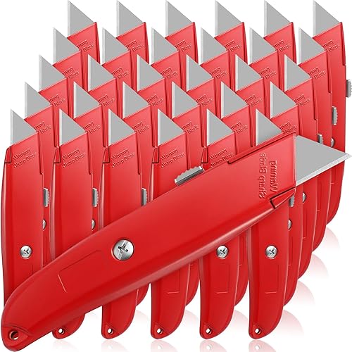 Reginary 30 piezas de cortador de cajas a granel retráctil cuchillo utilitario de aleación de aluminio resistente navaja para cartones, cartón y