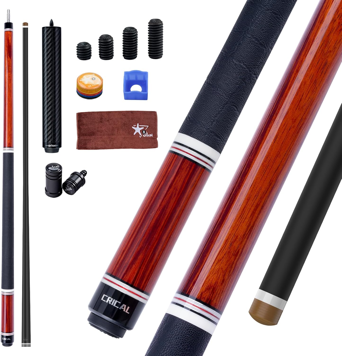 CRICAL Carbon Fiber Pool Cue 58” 19oz Billiard Cue Pro Taper Shaft Low Deflection Pool Cue Stick Professional Hand-Made Inlay Pool Stick with 12.5mm Tip-Competition Level, Ultra-Smooth