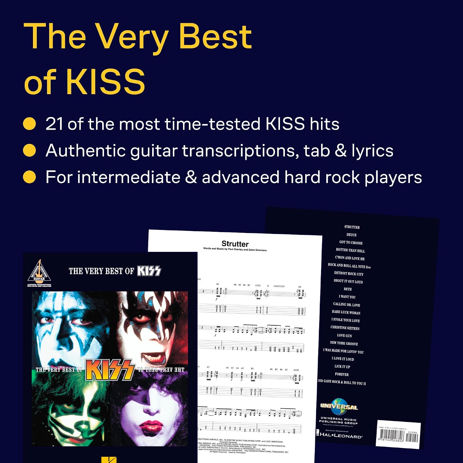 The Very Best of KISS – Guitar Recorded Versions | 21 Classic Rock Hits for Guitar with Note-for-Note Tablature | Hal Leonard Sheet Music Songbook for Electric and Acoustic Guitar Players