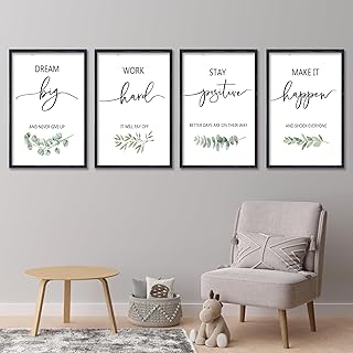 Set of 4 Inspirational Quotes Wall Art 16x11 Inch Encouraging Office Wooden Framed Positive Affirmations Home Family Decor Sign Motivational Plaque Wall Hanging Decoration (Black)