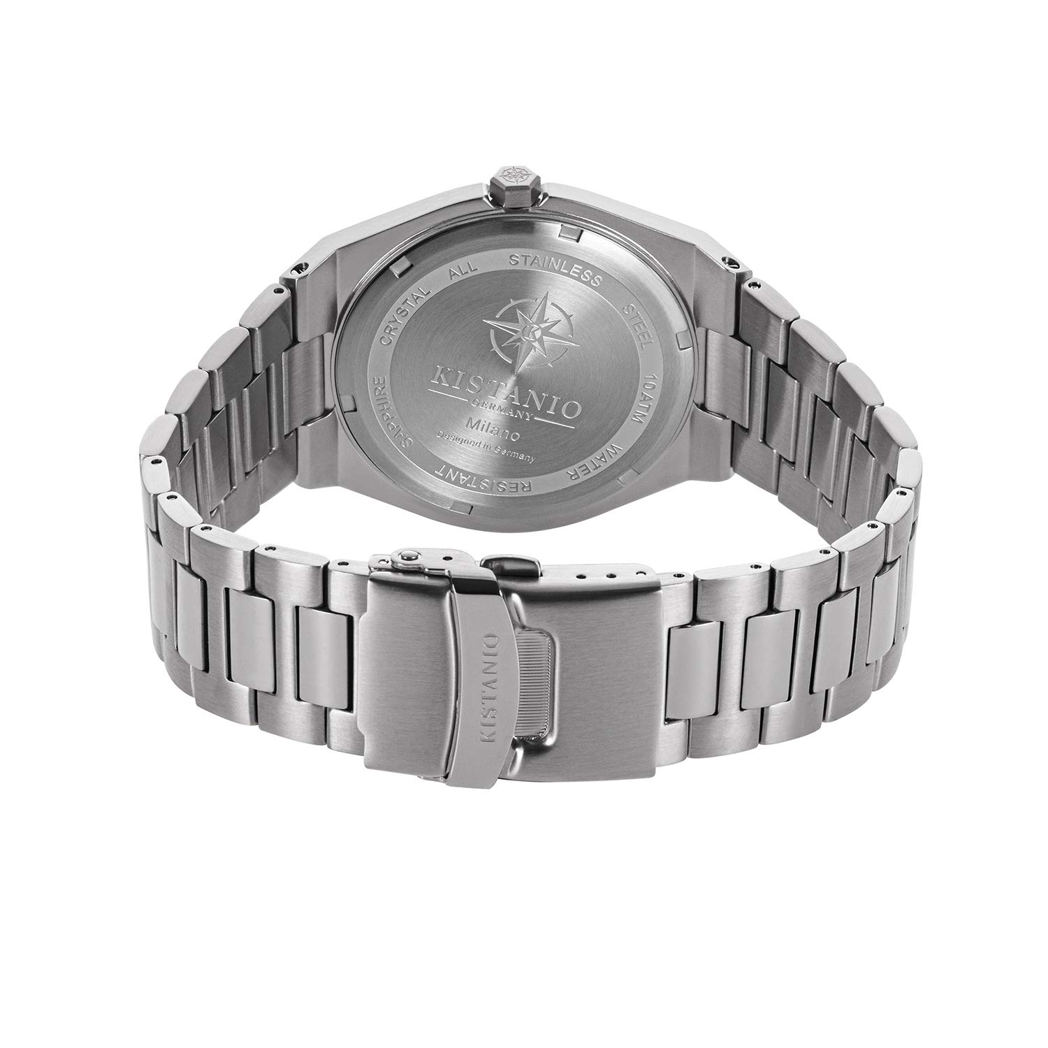 Reloj de hombre Milano en diseño italiano con correa de cuero o correa de metal y cristal de zafiro 10 ATM clásico en diferentes variaciones, Crema/Metal Band, Pulsera