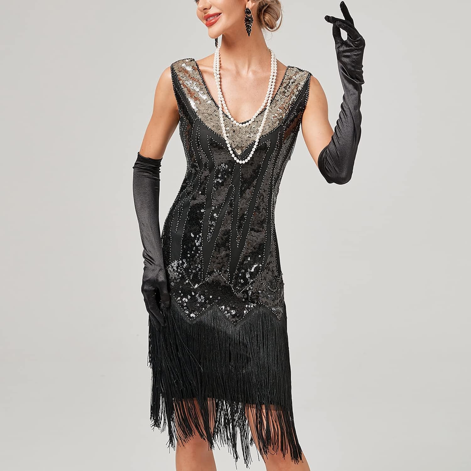 Women's Plus Size Flapper Dress Fringe Glitter Beaded Swing Roaring 20s Gatsby Short Sequin Masquerade Dresses