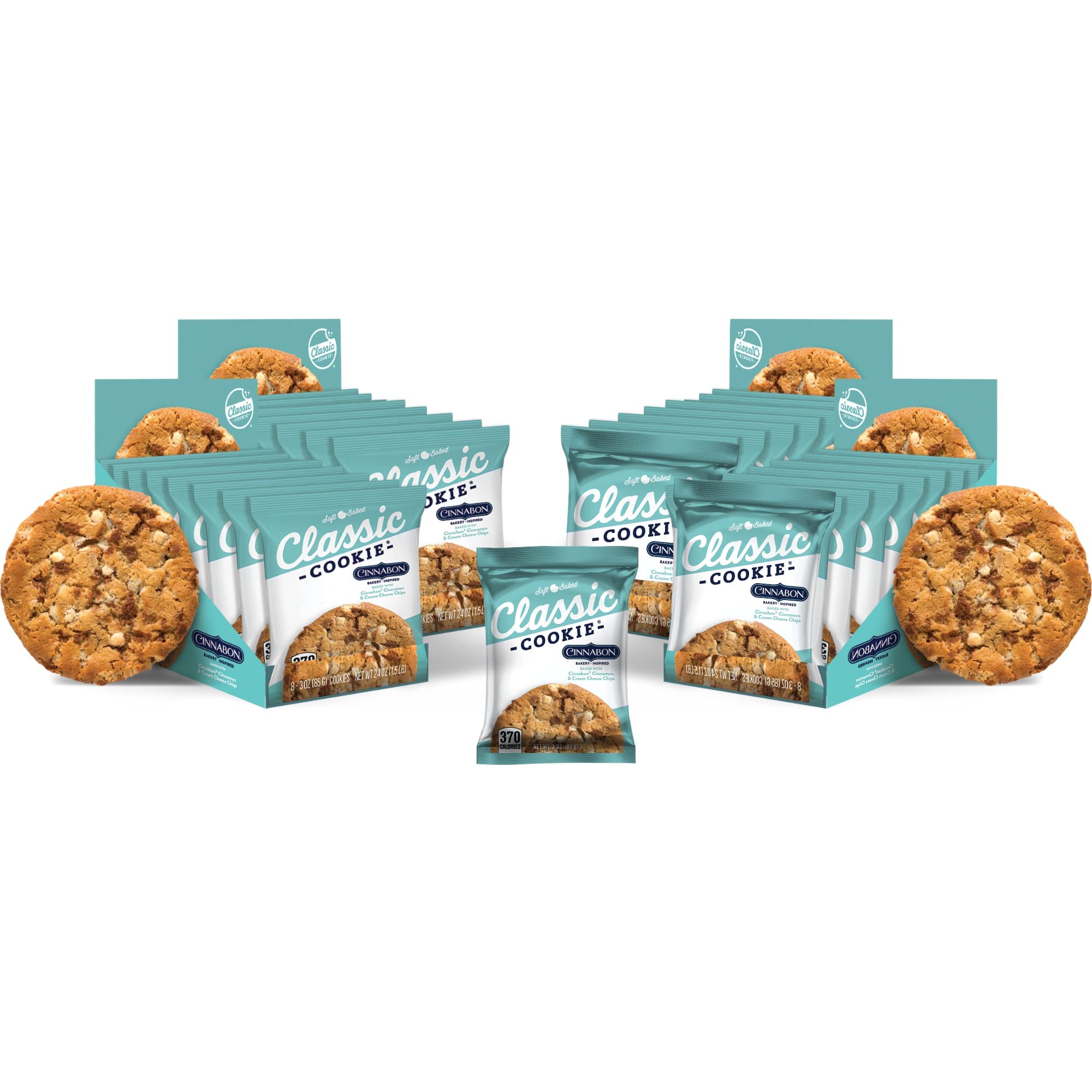 Classic Cookie Soft Baked Cinnabon® Cookies made with Cinnamon and Cream Cheese Chips, 4 Boxes, 32 Individually Wrapped Cookies