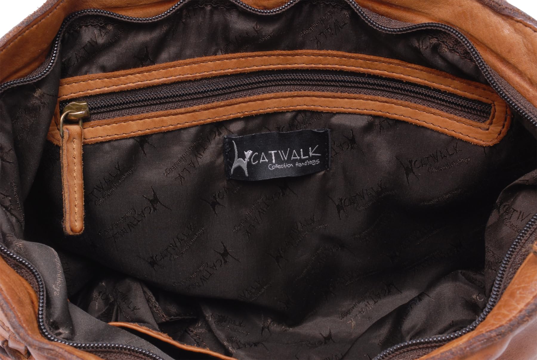 Catwalk Collection Handbags - Borsa a Spalla in Pelle Intrecciata - Tote Bag Media da Donna - Borsa a Mano con Tasche Multiple - Matilda
