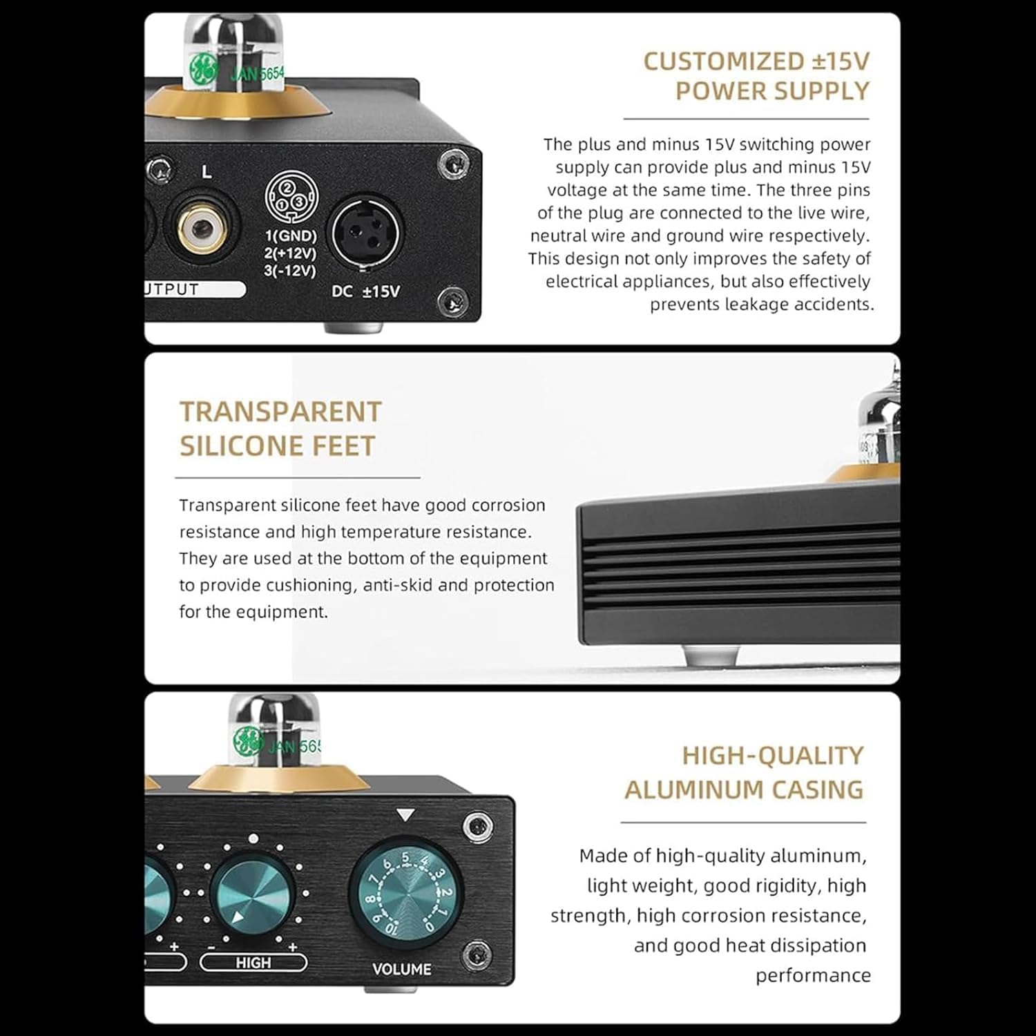 HiFi Tube Audio Preamplifier, 2 Channel Stereo Preamp with Vacuum Tube, with Vacuum Tube, 3 Adjustable Equalization Settings, for Bookshelf Speakers, MP3, TV, CD Player