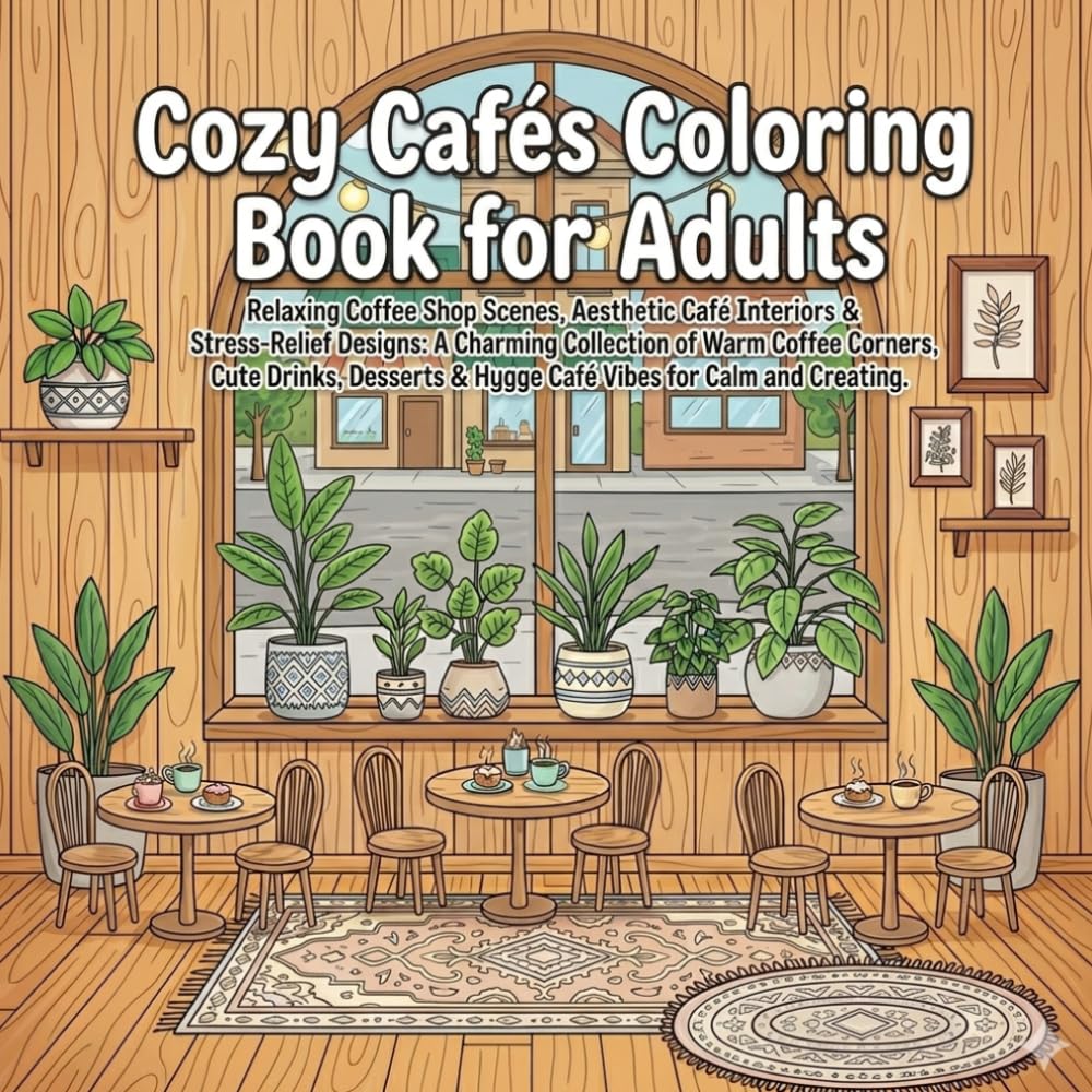 Cozy Cafés Coloring Book for Adults: Relaxing Coffee Shop Scenes, Aesthetic Café Interiors & Stress-Relief Designs: A Charming Collection of Warm ... Café Vibes for Calm and Creative Coloring