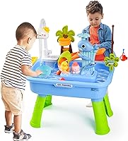 Hanyutom 2026 Upgraded Toddler Water Table with Electric Pump, Faucet, Fishing & Kitchen Toys for Kids 3+ (Blue)