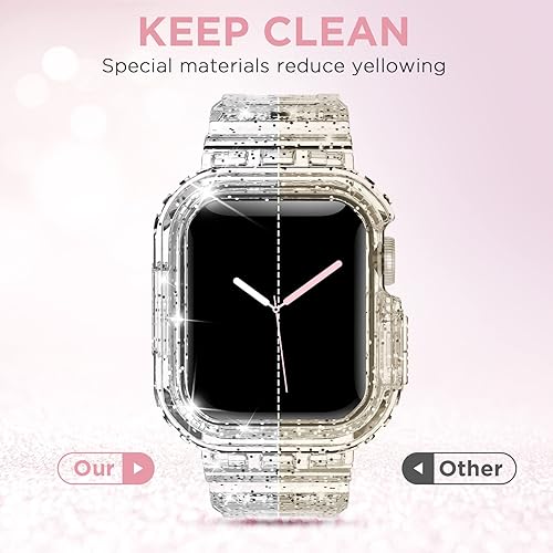Miniatura 3 de DABAOZA 5 paquetes Compatible con correa transparente para Apple Watch con funda antigolpes, correa de reloj de cristal de gelatina para mujeres y