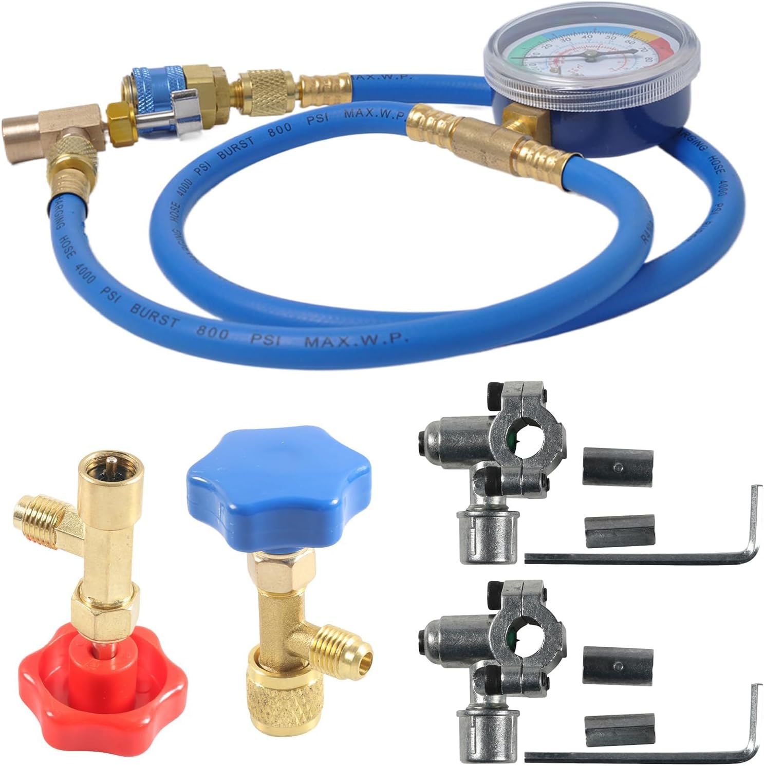 R134A Car Air Conditioning Refrigerant Filling Pipe and Fluorine Filling Pipe Set, Smart Recharge Kit, Automotive Cooling Tools, Precise Leak Detection, Efficient Charging System, Blue, for Vehicle,