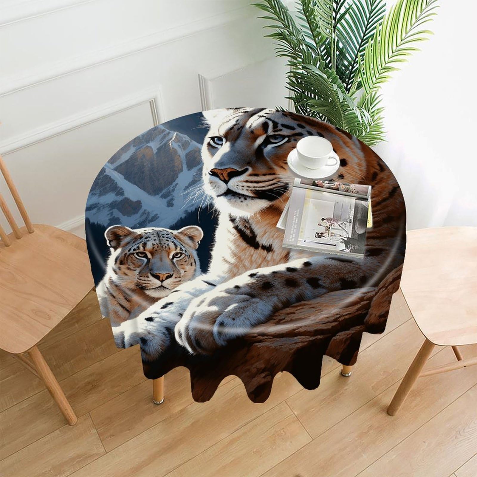 LZQPOEAS Mountain Lions Tablecloth Decorative Round Table Cloth Wrinkle Resistant Round Tablecloth Washable Circle Table Cover for Kitchen Dining Party Wedding Camping 60 Inch