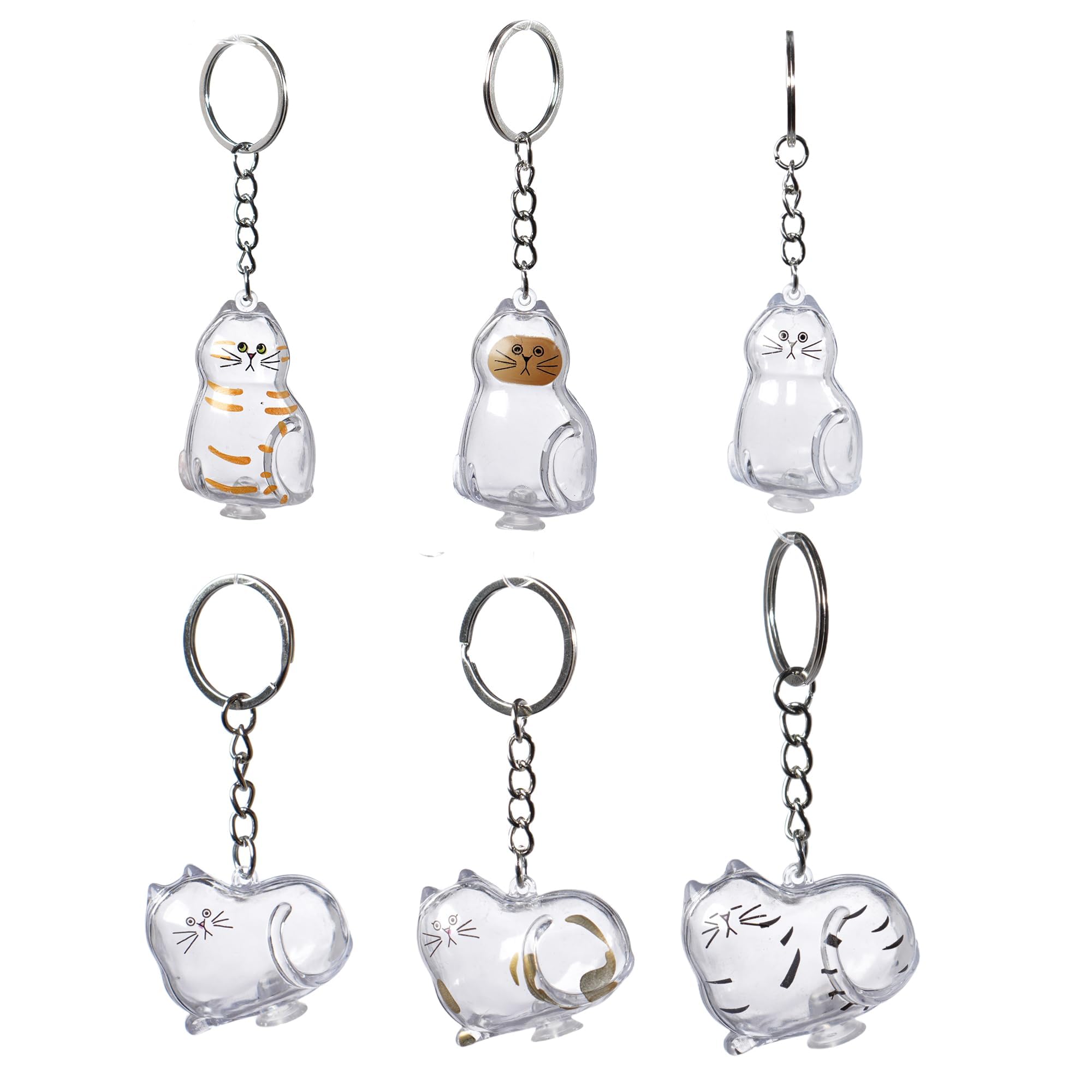 Cat Hair Memorial Keychain - 6 Pcs Transparent Acrylic Pet Fur Storage Bottle Pendant with Silver Chain, Cute Cat-Shaped Keepsake for Cat Lovers-image-19