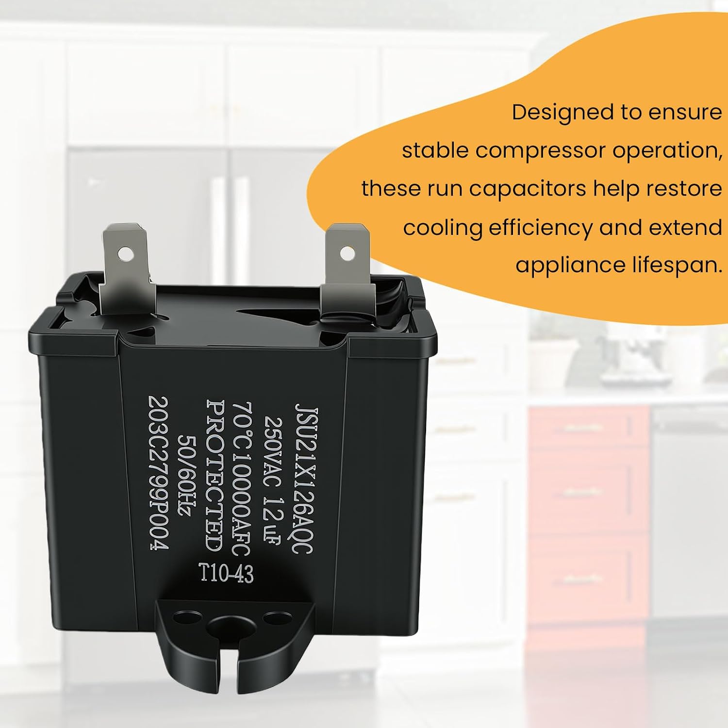 Compatible with WR55X24064 WPW10662129 Refrigerator Capacitor, Replacement for GE Freezer Compressor Run Capacitor WR62X79 WR55X20800 WR55X23731 WR62X20693 AP6031641 PS11764031