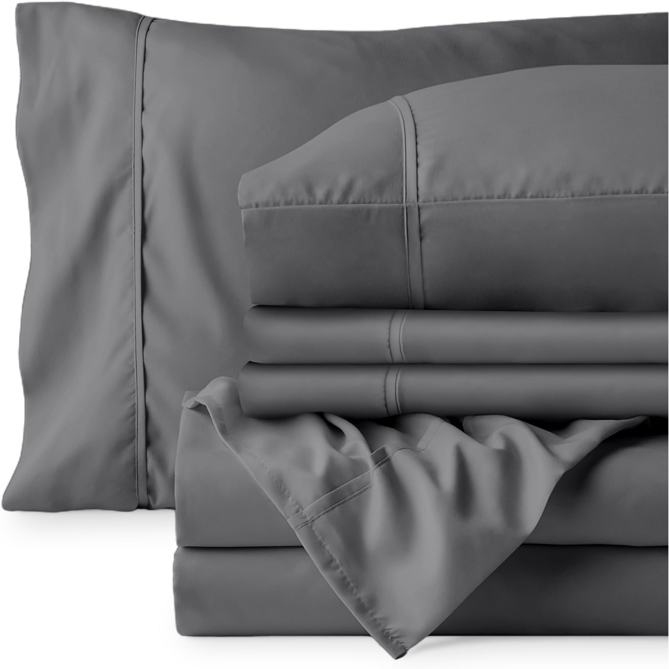 Bare Home Hotel Luxury Full XL Sheet Set, Extra Soft - 6 Piece Set - Deep Pockets - Easy Fit - Cooling & Breathable - Wrinkle, Fade, Stain Resistant - Includes 4 Pillowcases (Full XL, Grey)OEKO-TEX STANDARD 100