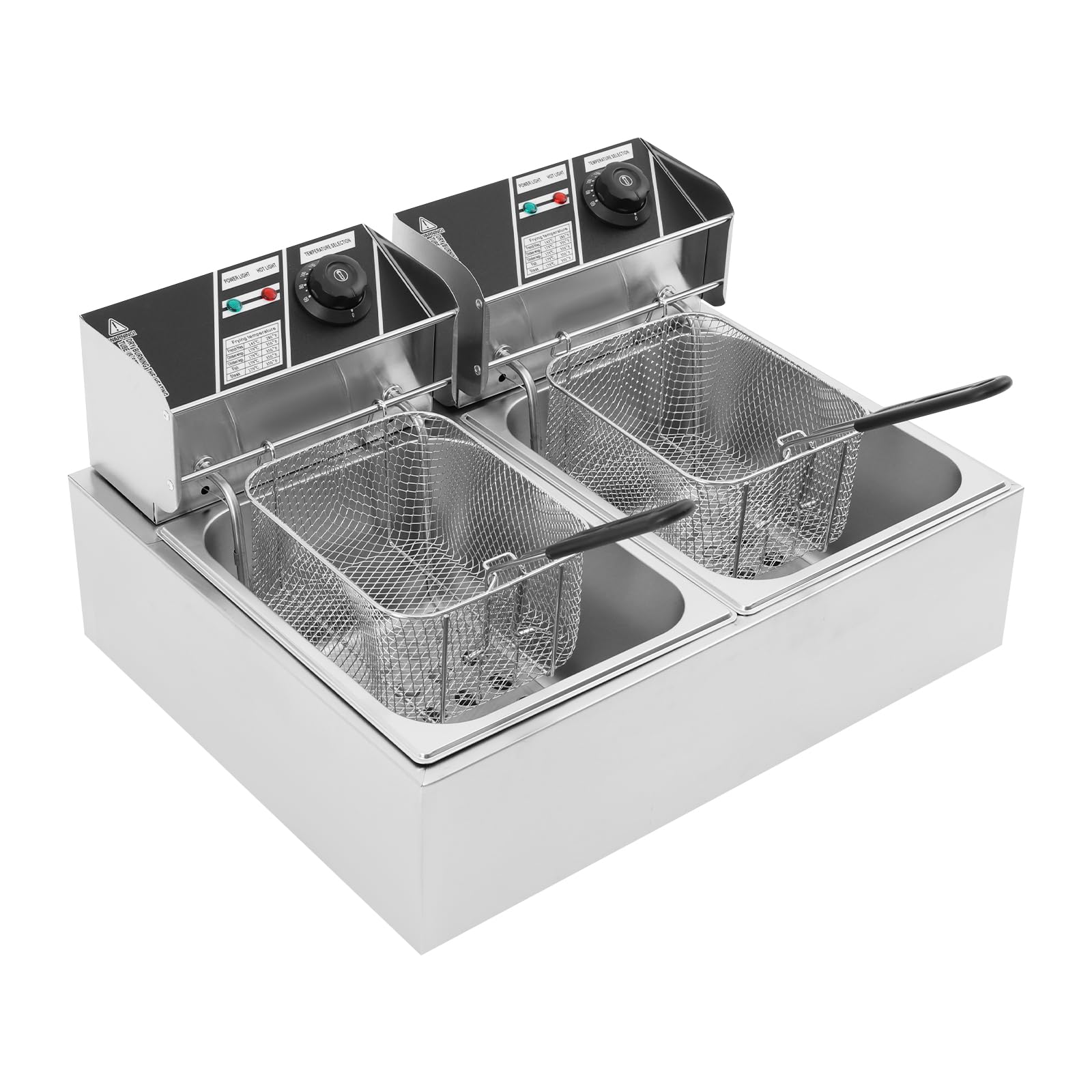 Dual Tanks Elektrische Fritteuse, Fritteuse mit Korb, Unabhängige Temperaturkontrolle, 2x6L Zwei-Behälter-Fritteuse mit Abnehmbarem Korb, für Restaurants, Cafés und mobile Caterer