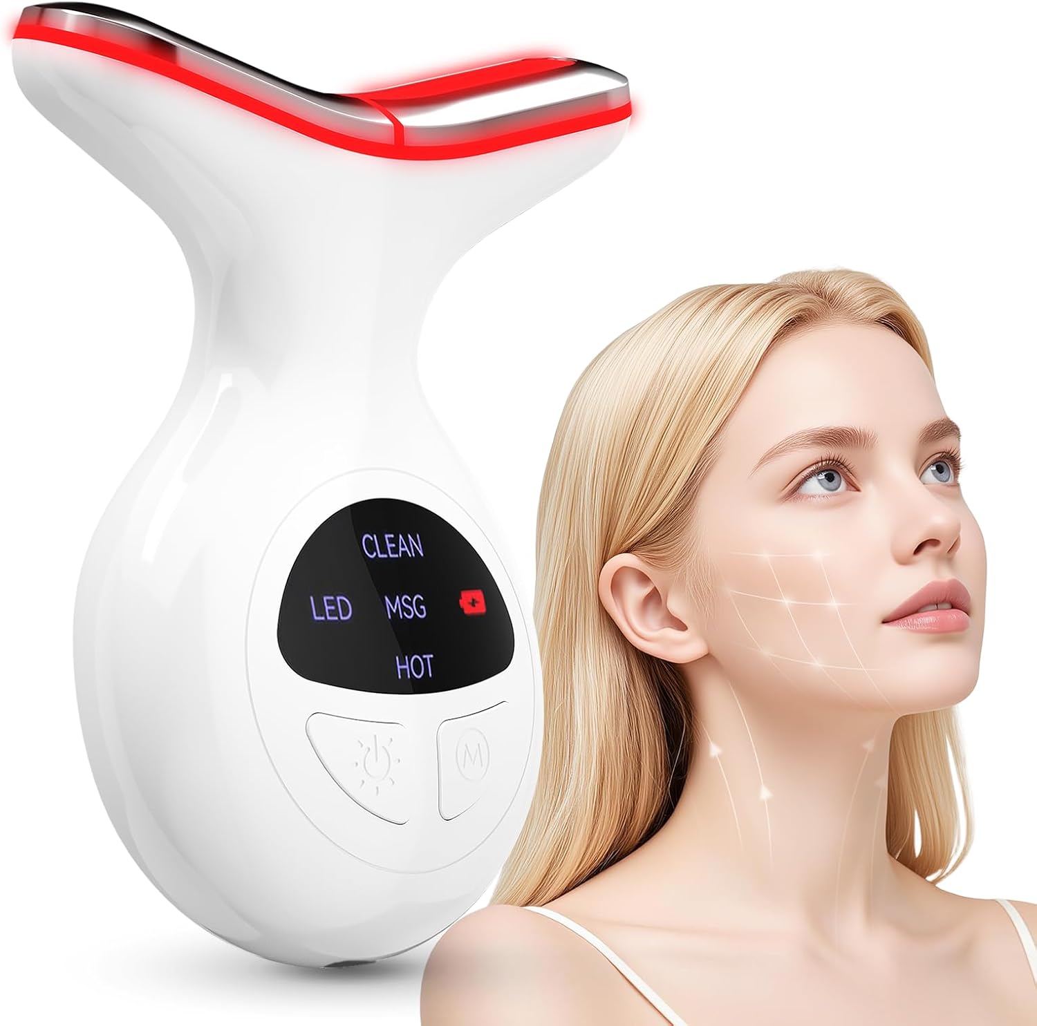 Red Light Therapy for Face, Multifunctional Face Massager with Micro-Current, LED Light Therapy & Vibration, at-Home Skin Care Face Sculpting Tool for Wrinkles, Micro-Current Facial Beauty Device