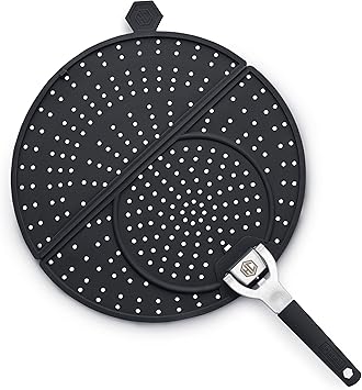 HexClad Grease Splatter Screen for Frying and Searing, Fits HexClads 10 and 12-inch Pans, Dishwasher-Safe, Folding Design, Heat-Safe to 480F, Stay-Cool Locking Handle, Silicone and Stainless Steel