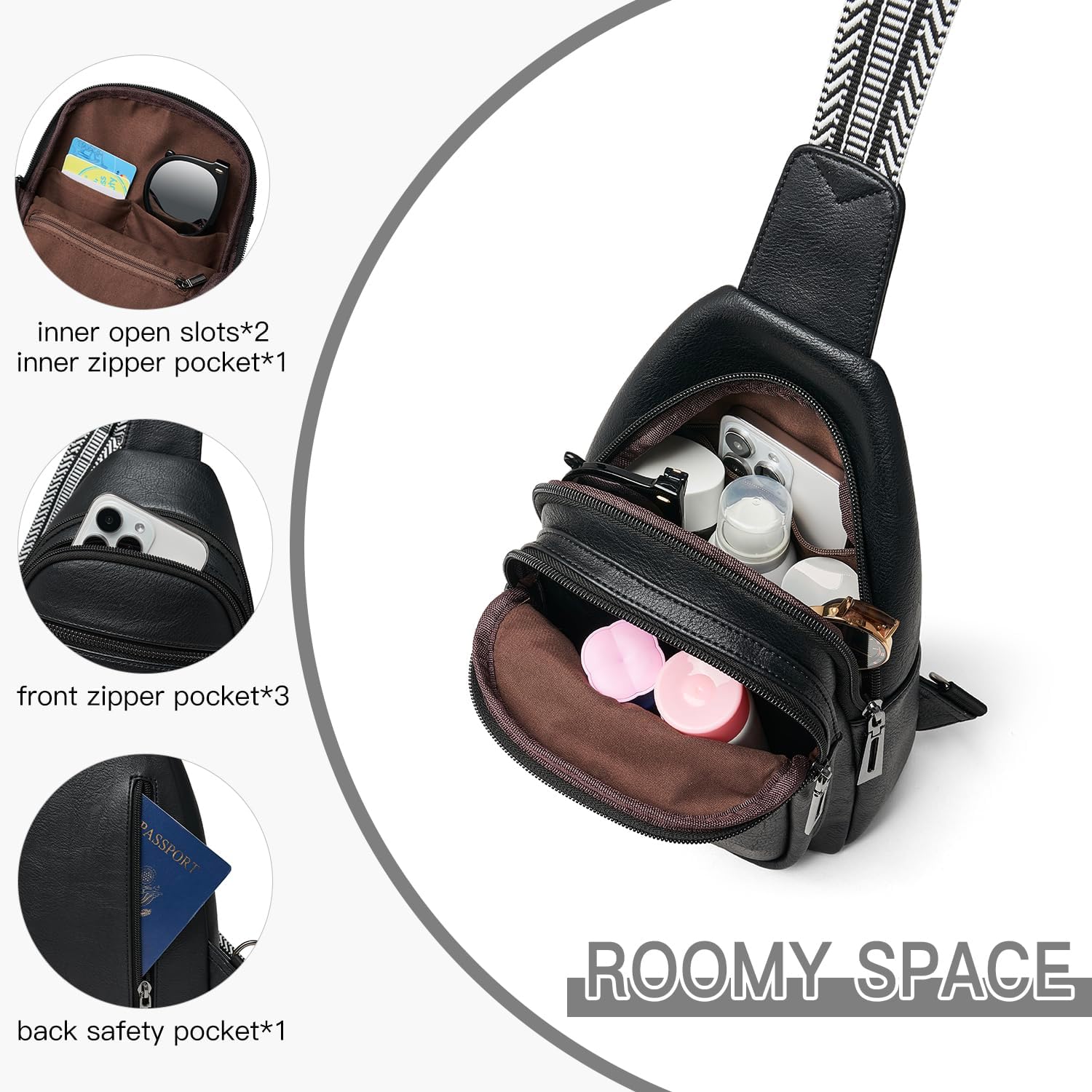 Leresas 7L Sling Bag for Women Men Vegan Leather Crossbody Bags Fanny Pack Purse Backpack Over Shoulder Bag Travel Anti Theft