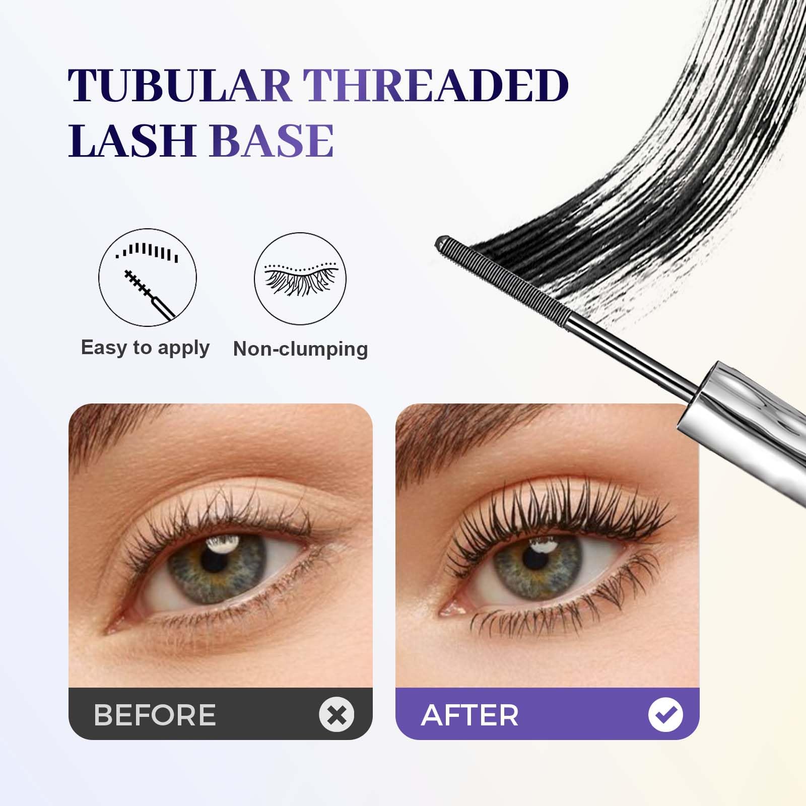 Mascara für ältere Frauen, 2026 Neu 3D Curling Eyelash Iron, Wasserfest Iron Eye Mascara, Metal Mas cara mit Metallbürste Volumengebende Wimperntusche Schnell Trocknend und Wischfest (3PC)