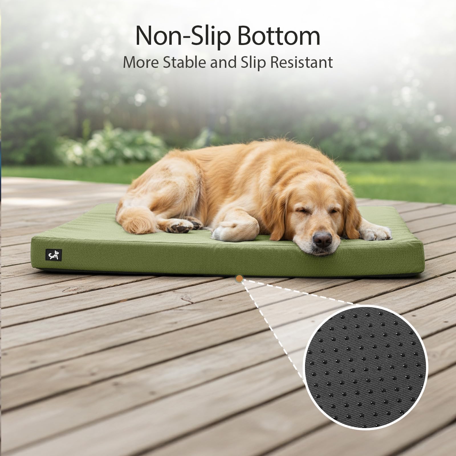 Sytopia 42 Inch Indestructible Dog Beds for Large Dogs, Canvas Outdoor Chew Proof Dog Bed, XL Orthopedic Pet Bed with Waterproof & Washable Removable Cover, Non‑Slip Bottom, Green - image 6
