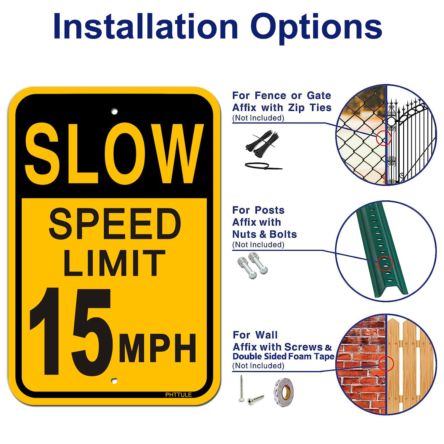 Señal de seguridad de 15 MPH con límite de velocidad de 15 MPH, reflectante, de aluminio, 15 MPH, para calle, protección UV, resistente a la intemperie, uso en exteriores